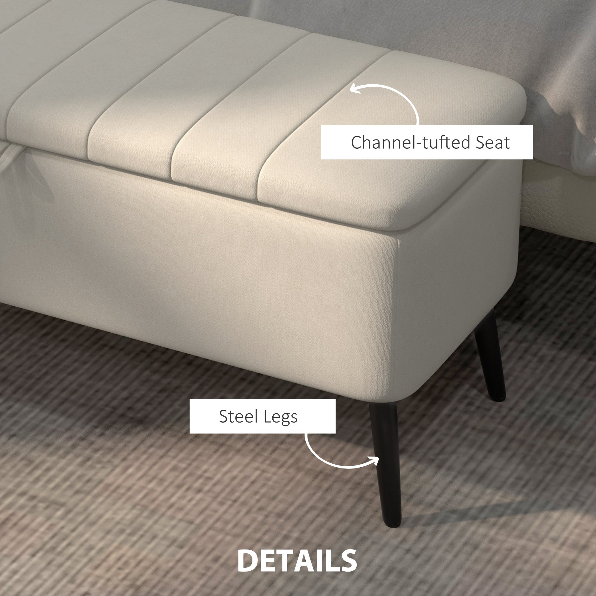 Linen Fabric Storage Ottoman 102cm Wide - Velmora