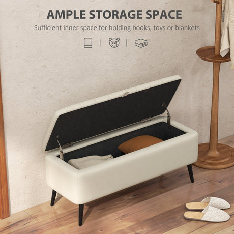 Linen Fabric Storage Ottoman 102cm Wide - Velmora