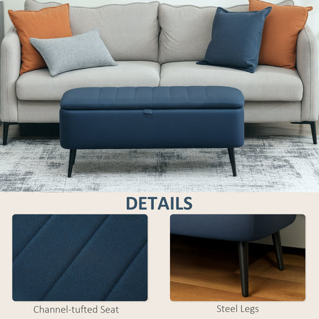 Linen Fabric Storage Ottoman 102cm Wide - Velmora