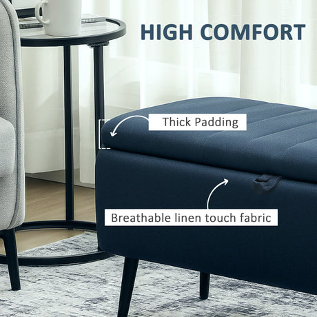 Linen Fabric Storage Ottoman 102cm Wide - Velmora
