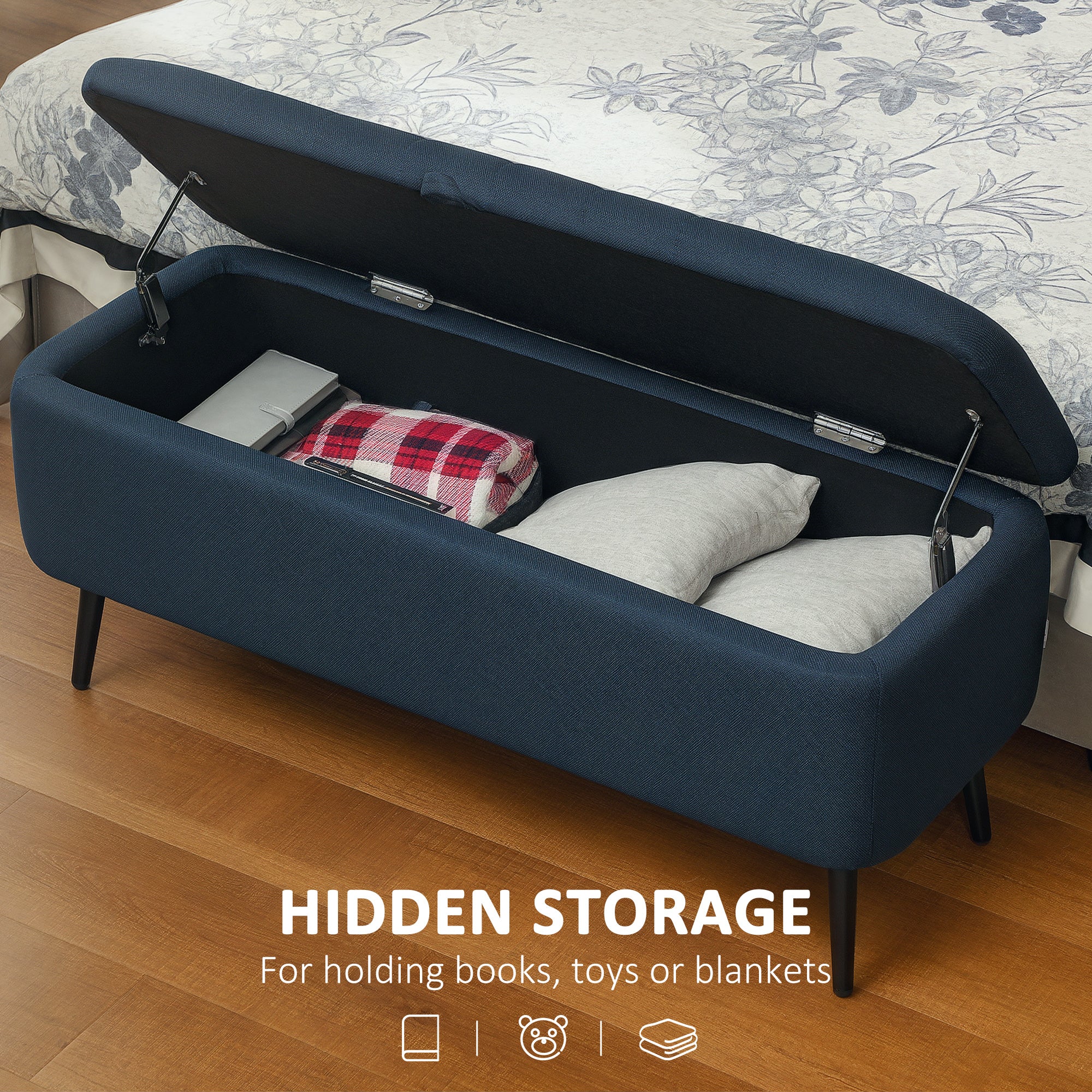 Linen Fabric Storage Ottoman 102cm Wide - Velmora