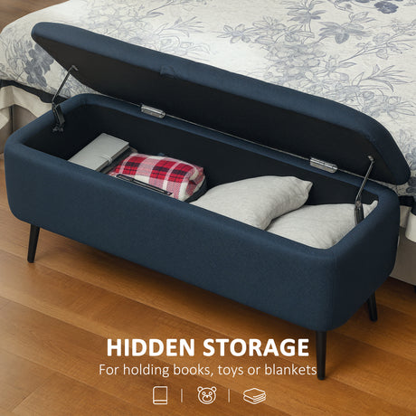 Linen Fabric Storage Ottoman 102cm Wide - Velmora