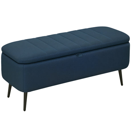 Linen Fabric Storage Ottoman 102cm Wide - Velmora