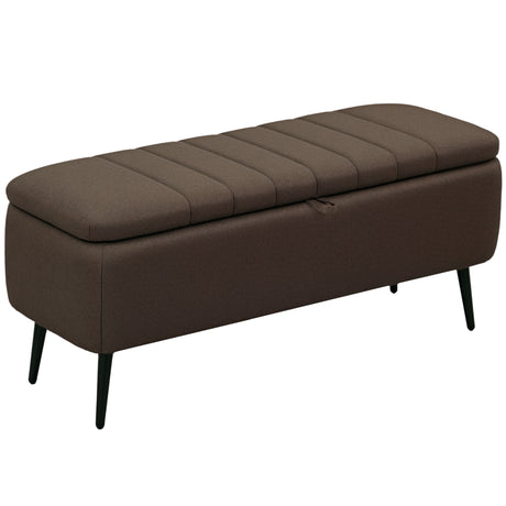 Linen Fabric Storage Ottoman 102cm Wide - Velmora