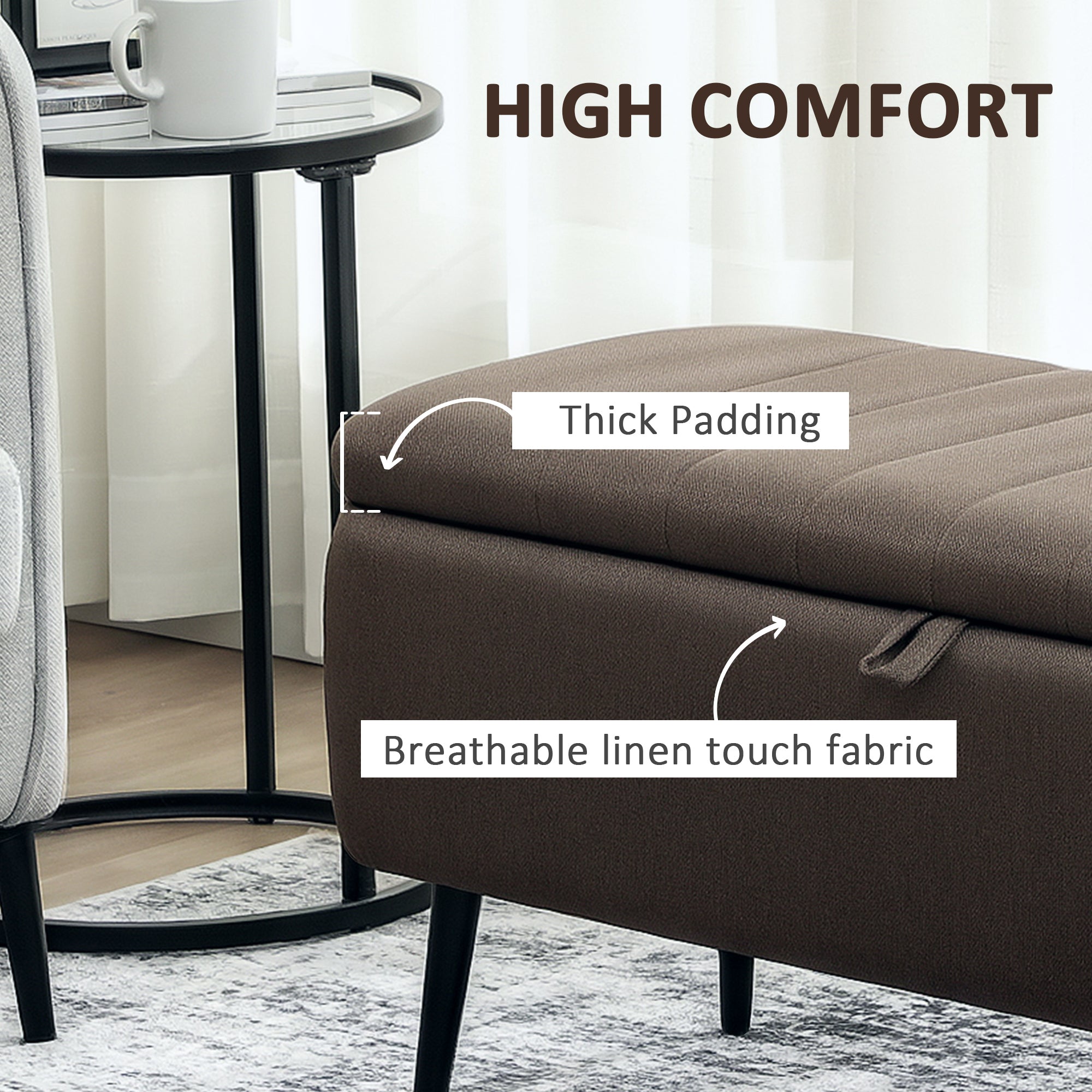 Linen Fabric Storage Ottoman 102cm Wide - Velmora