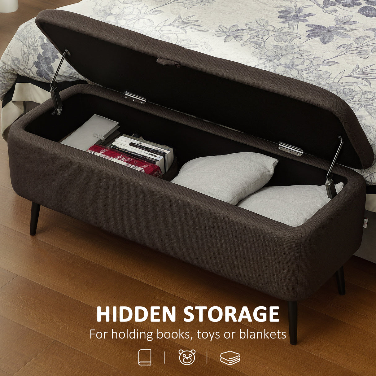 Linen Fabric Storage Ottoman 102cm Wide - Velmora