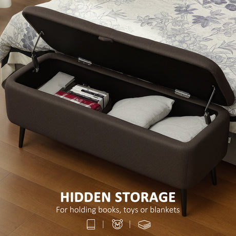 Linen Fabric Storage Ottoman 102cm Wide - Velmora