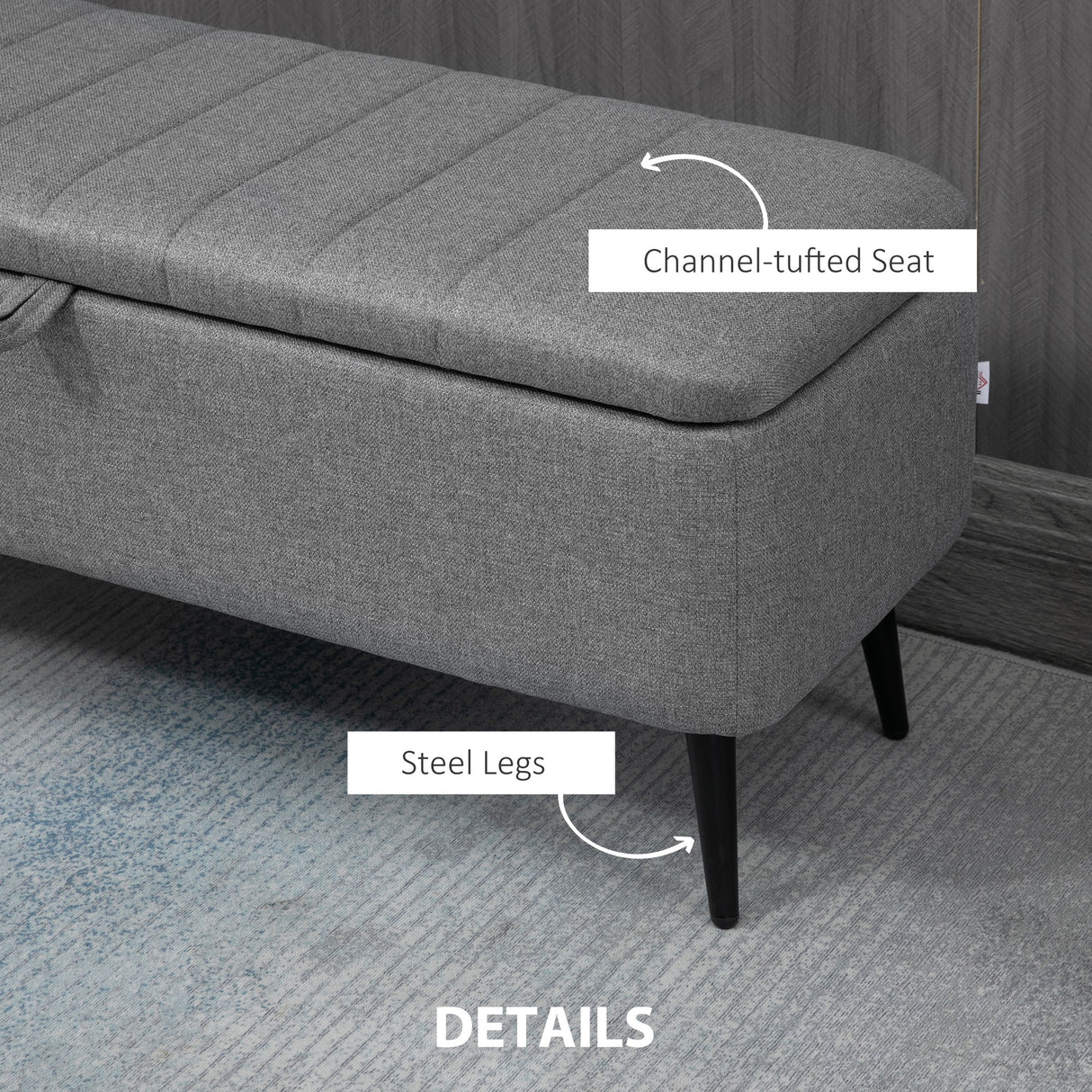 Linen Fabric Storage Ottoman 102cm Wide - Velmora