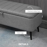 Linen Fabric Storage Ottoman 102cm Wide - Velmora