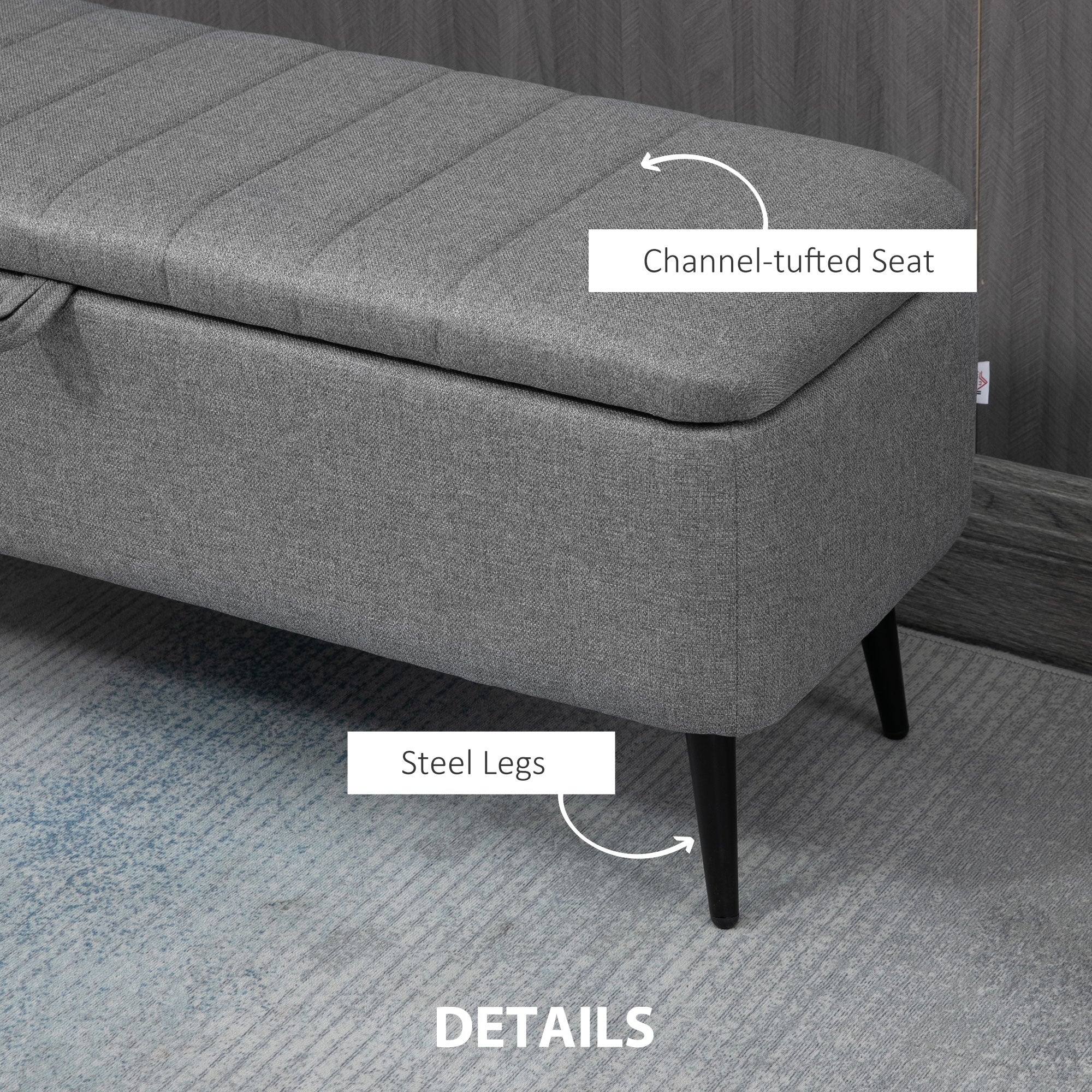 Linen Fabric Storage Ottoman 102cm Wide - Velmora