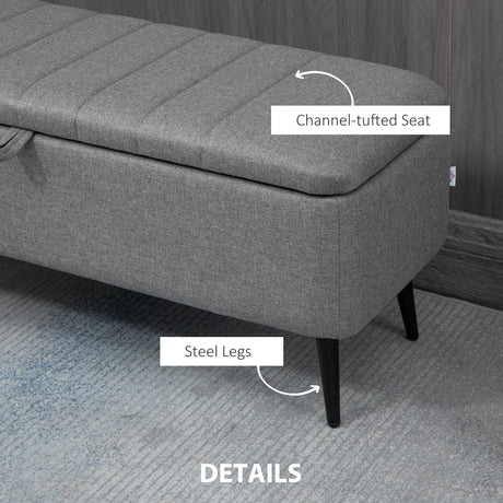 Linen Fabric Storage Ottoman 102cm Wide - Velmora