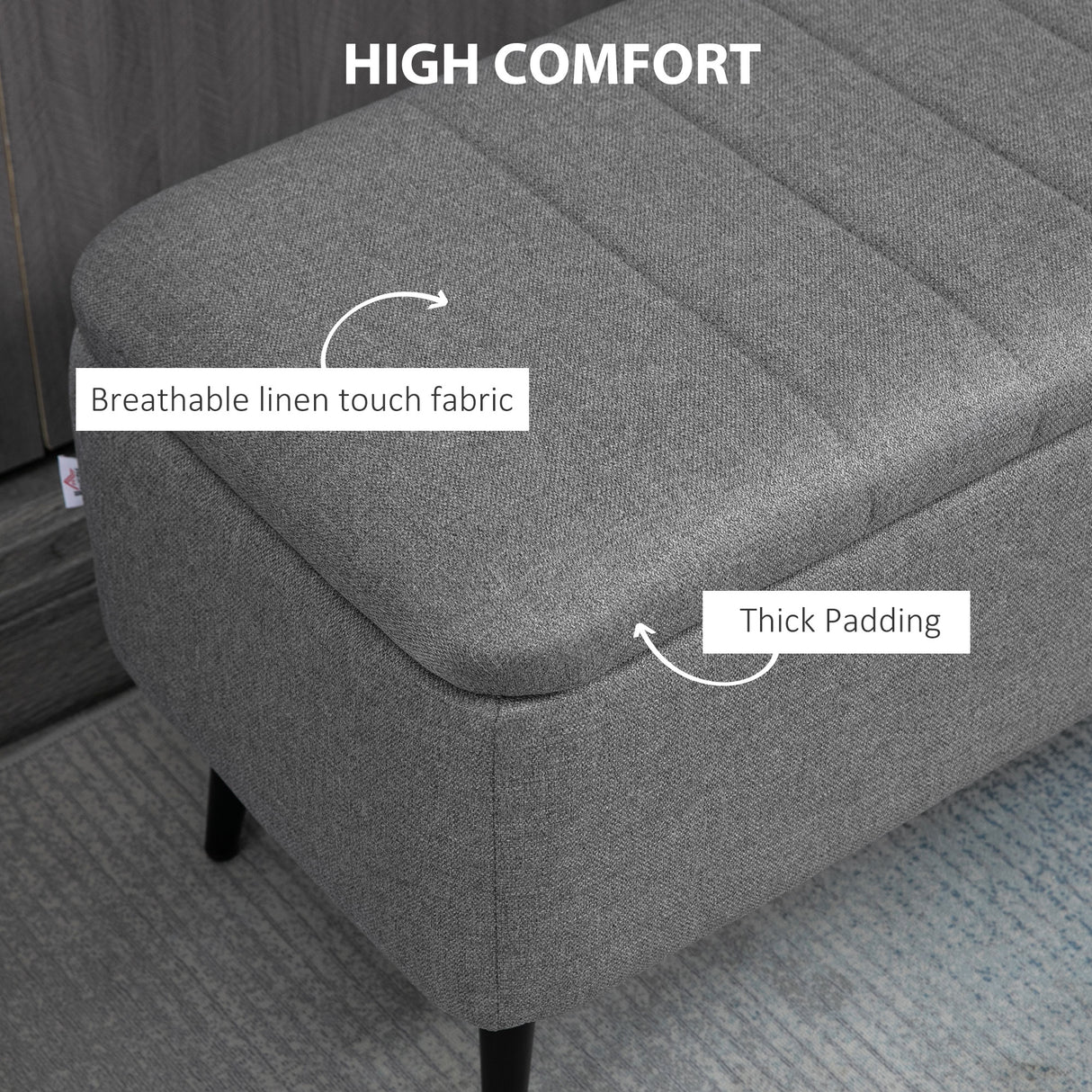 Linen Fabric Storage Ottoman 102cm Wide - Velmora