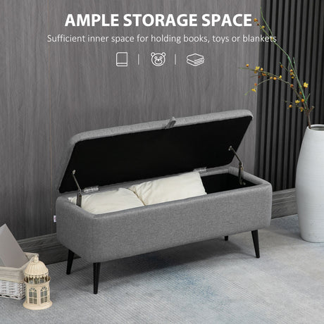Linen Fabric Storage Ottoman 102cm Wide - Velmora