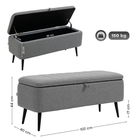 Linen Fabric Storage Ottoman 102cm Wide - Velmora
