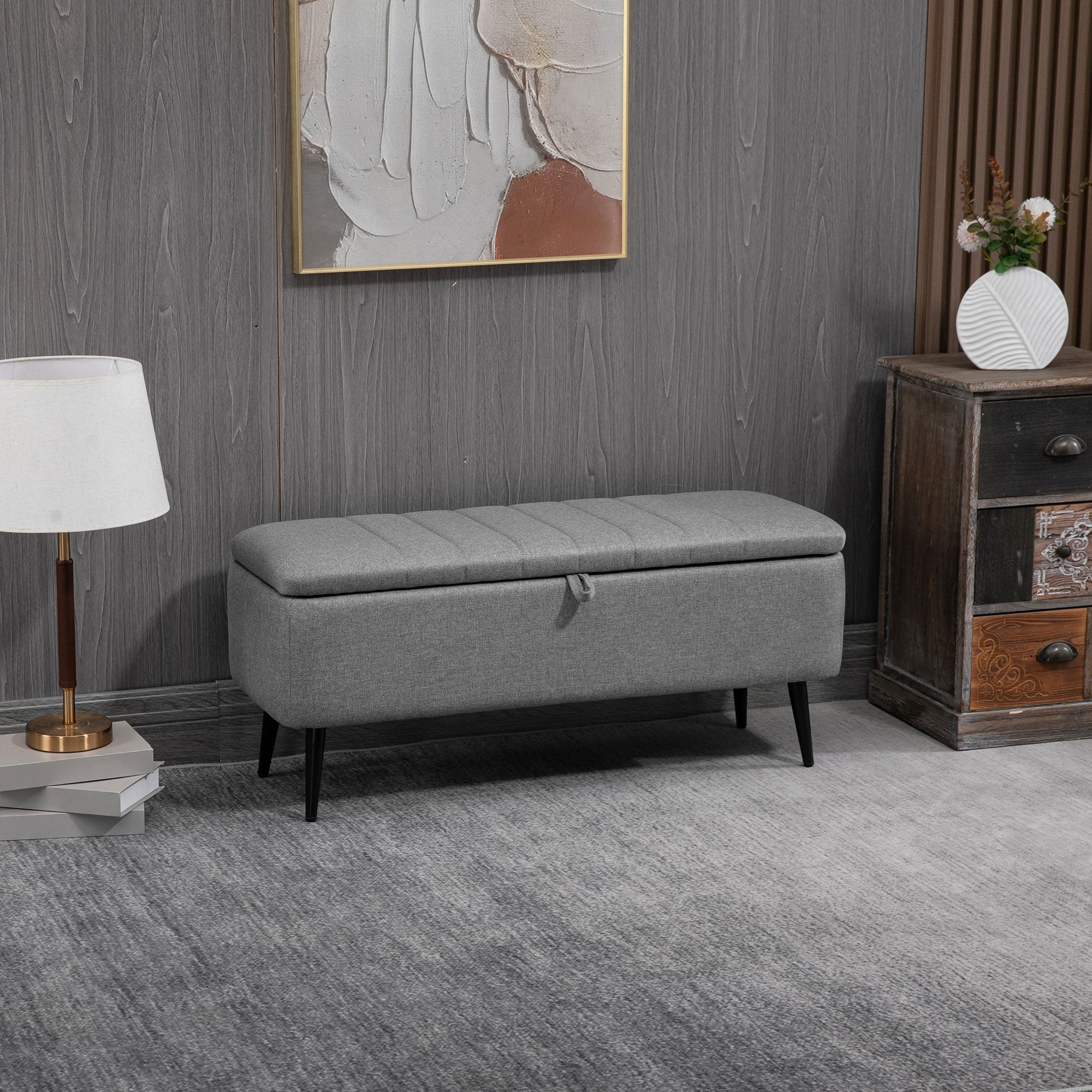 Linen Fabric Storage Ottoman 102cm Wide - Velmora