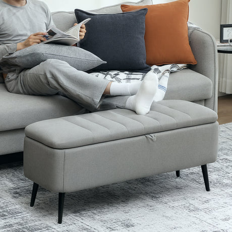 Linen Fabric Storage Ottoman 102cm Wide - Velmora