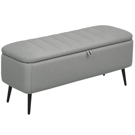Linen Fabric Storage Ottoman 102cm Wide - Velmora