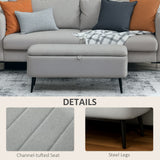 Linen Fabric Storage Ottoman 102cm Wide - Velmora