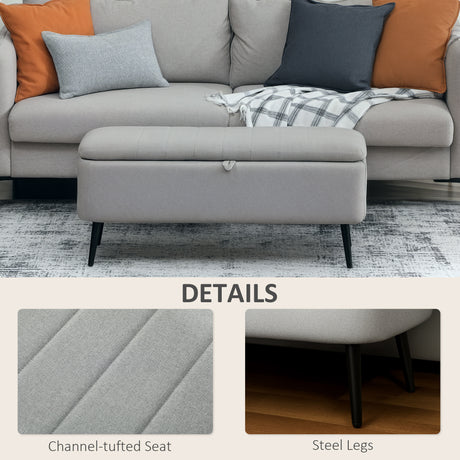 Linen Fabric Storage Ottoman 102cm Wide - Velmora