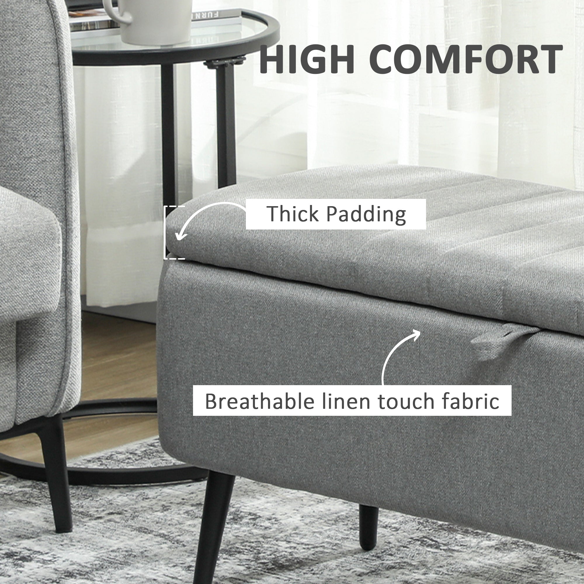Linen Fabric Storage Ottoman 102cm Wide - Velmora