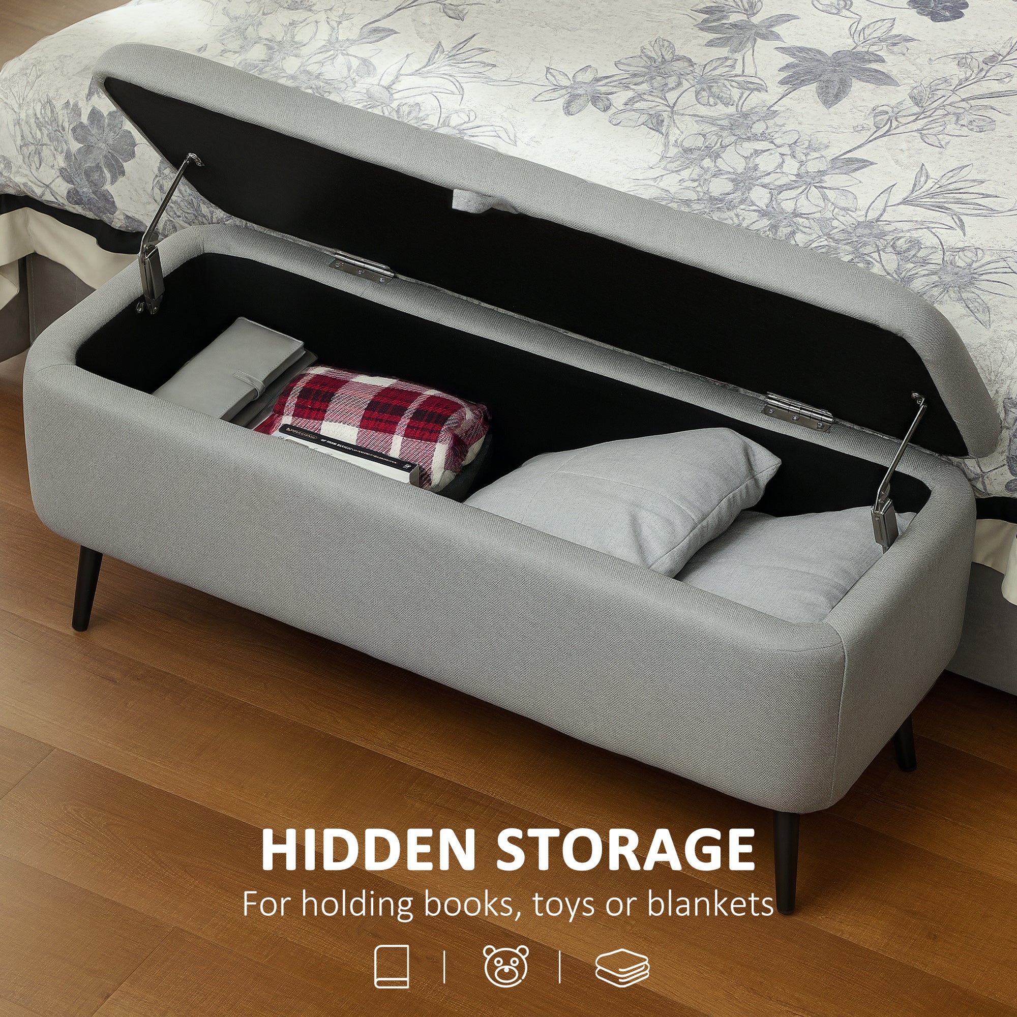 Linen Fabric Storage Ottoman 102cm Wide - Velmora