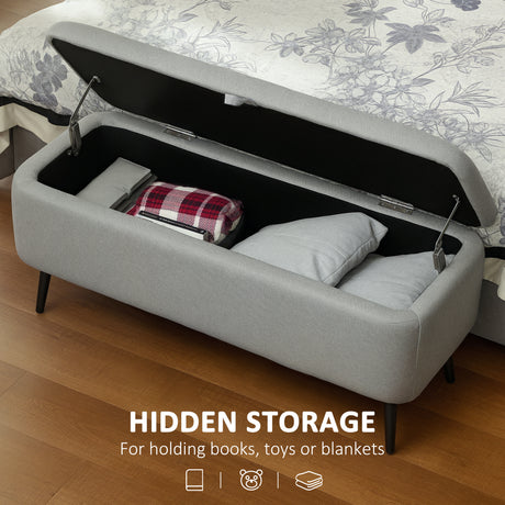 Linen Fabric Storage Ottoman 102cm Wide - Velmora