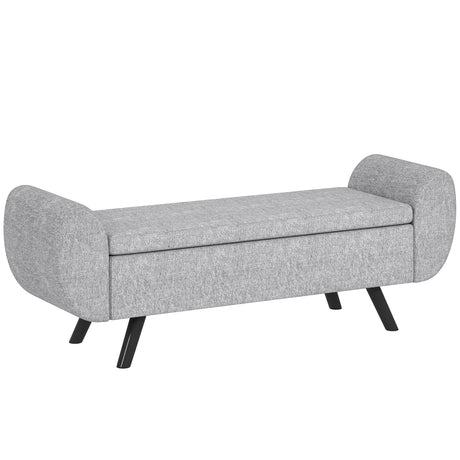 Linen Fabric Storage Ottoman 132cm Wide With Armrest - Velmora