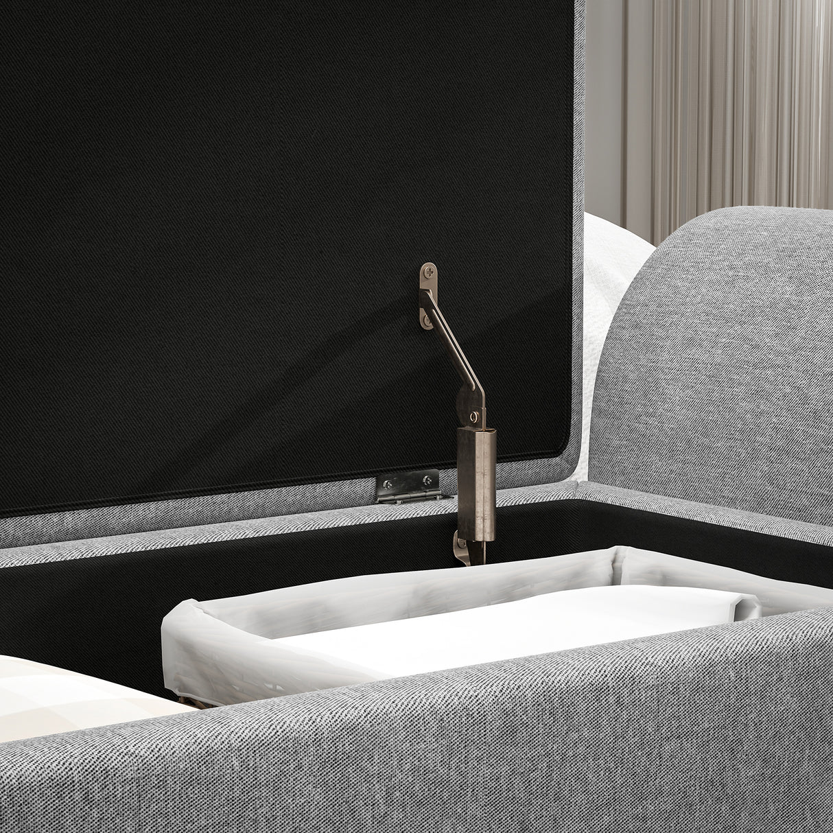 Linen Fabric Storage Ottoman 132cm Wide With Armrest - Velmora