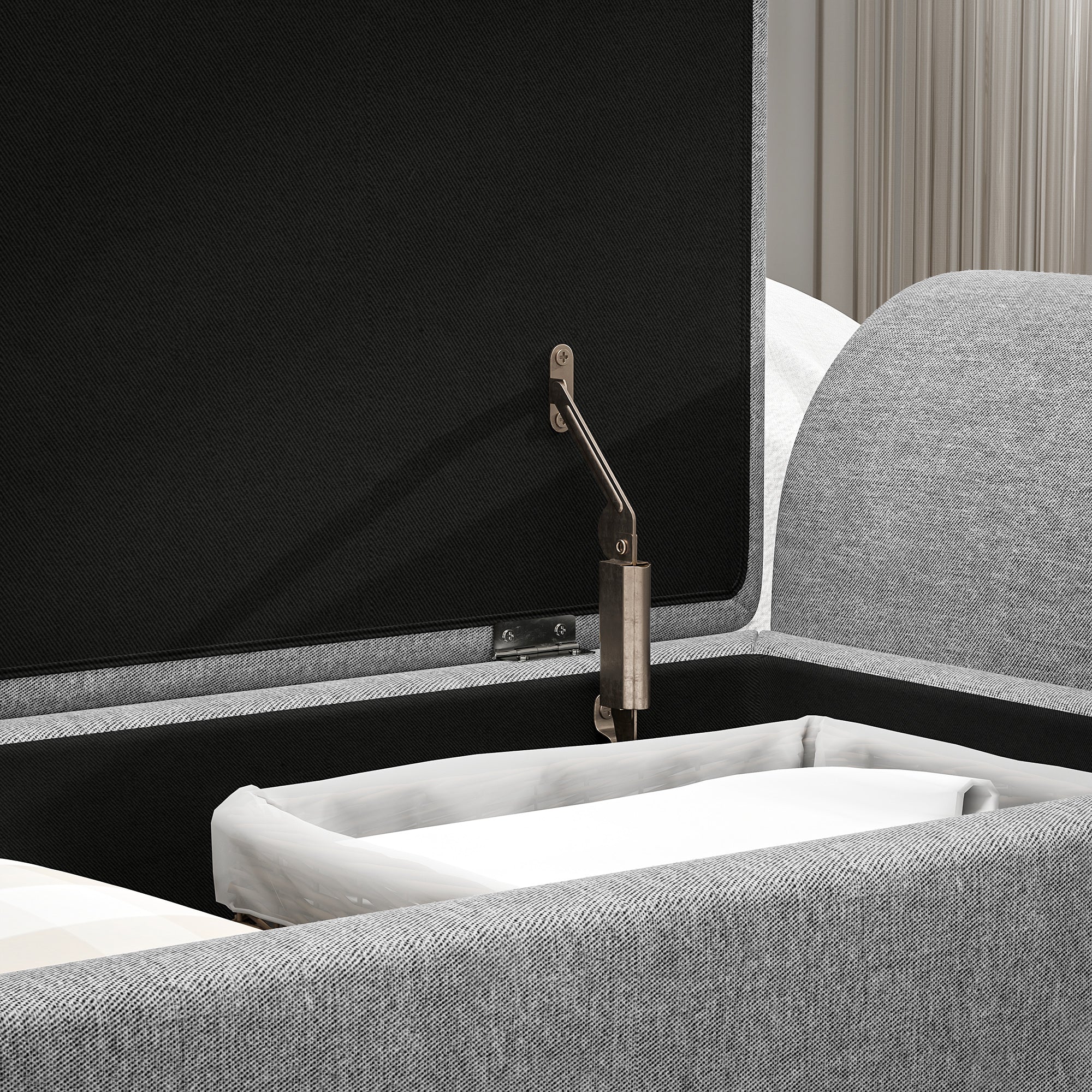Linen Fabric Storage Ottoman 132cm Wide With Armrest - Velmora