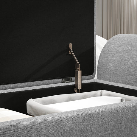 Linen Fabric Storage Ottoman 132cm Wide With Armrest - Velmora