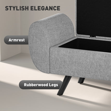 Linen Fabric Storage Ottoman 132cm Wide With Armrest - Velmora