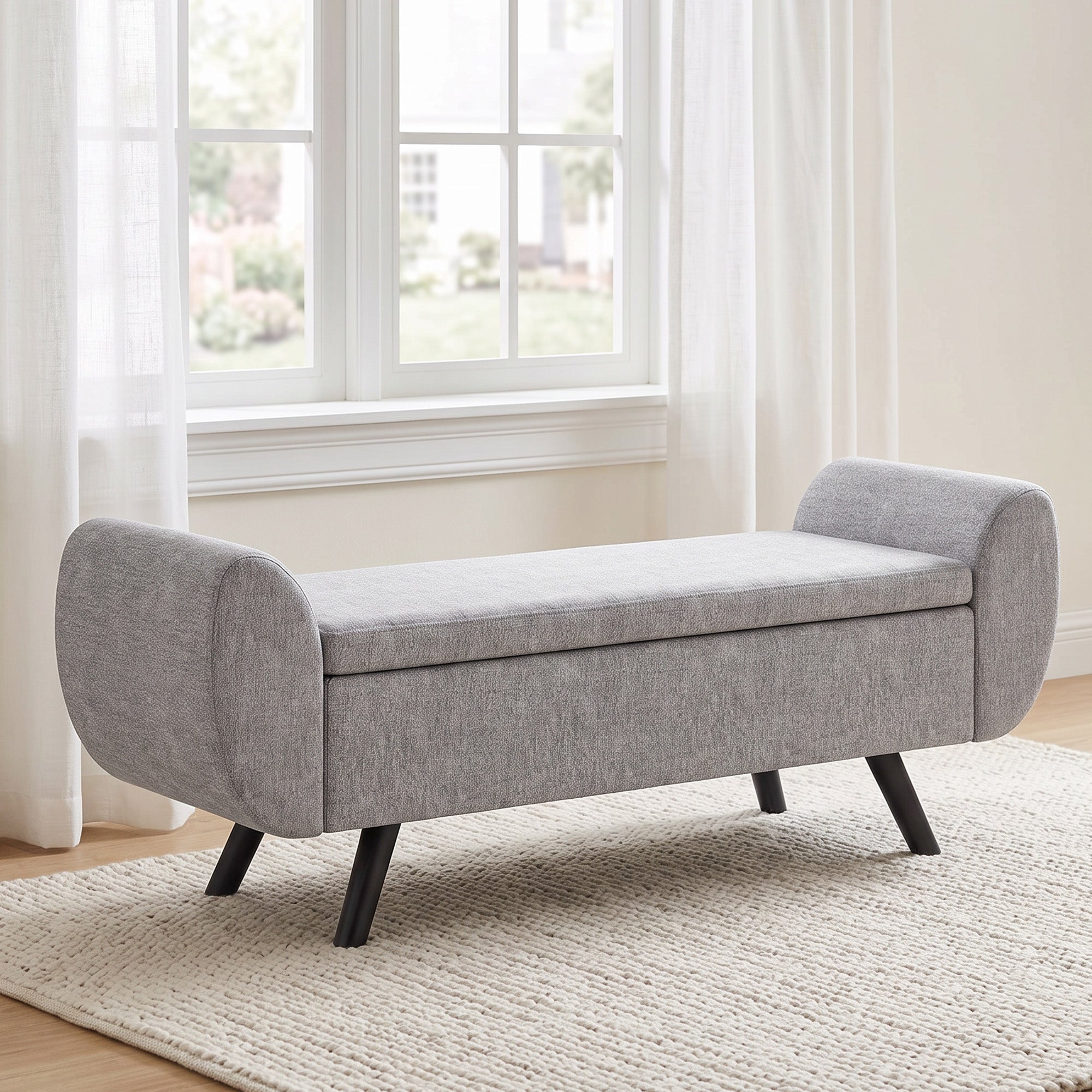 Linen Fabric Storage Ottoman 132cm Wide With Armrest - Velmora