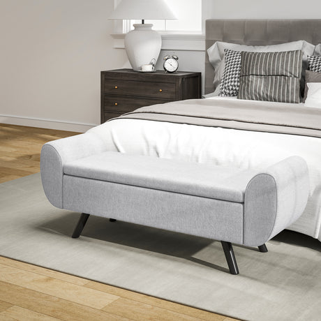 Linen Fabric Storage Ottoman 132cm Wide With Armrest - Velmora