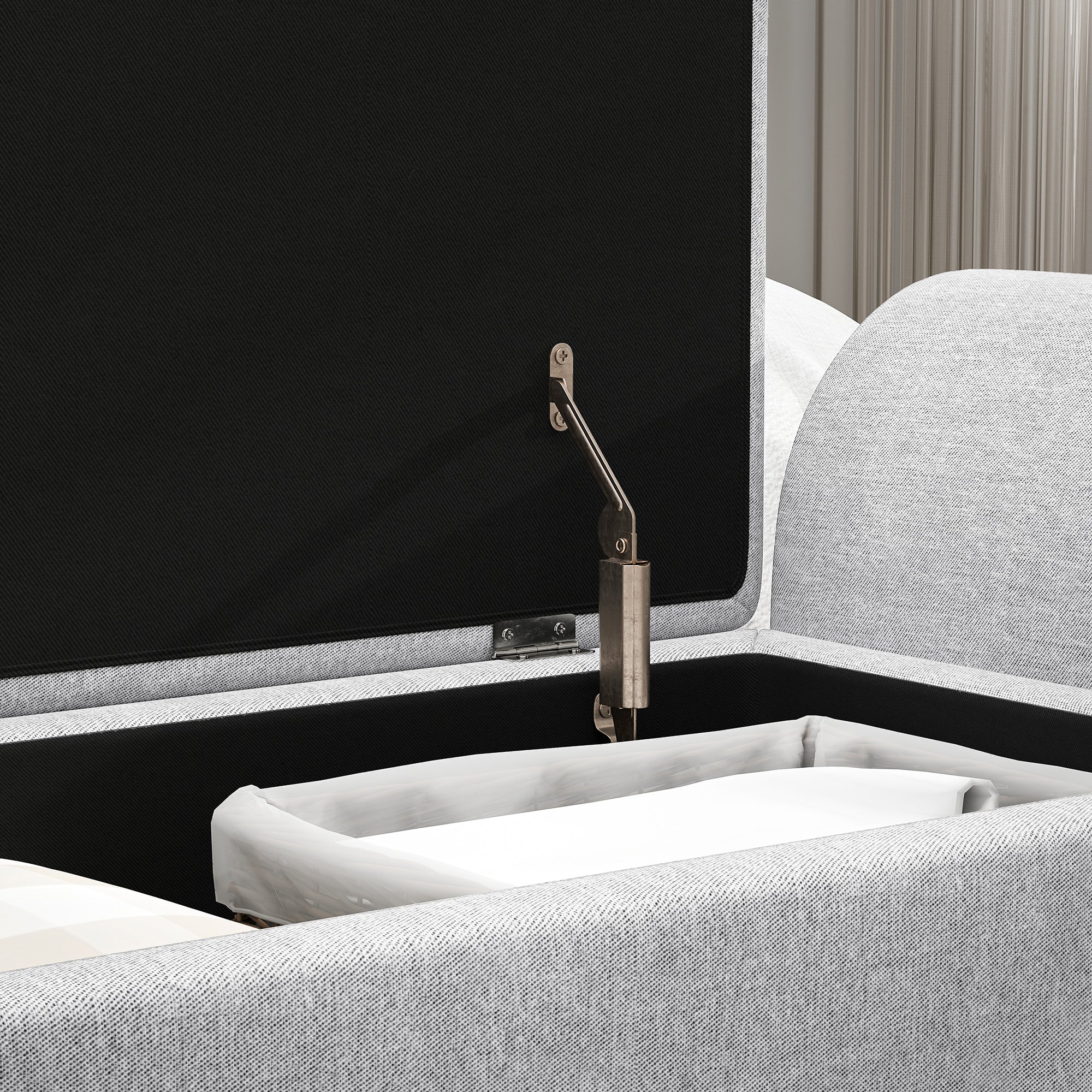 Linen Fabric Storage Ottoman 132cm Wide With Armrest - Velmora
