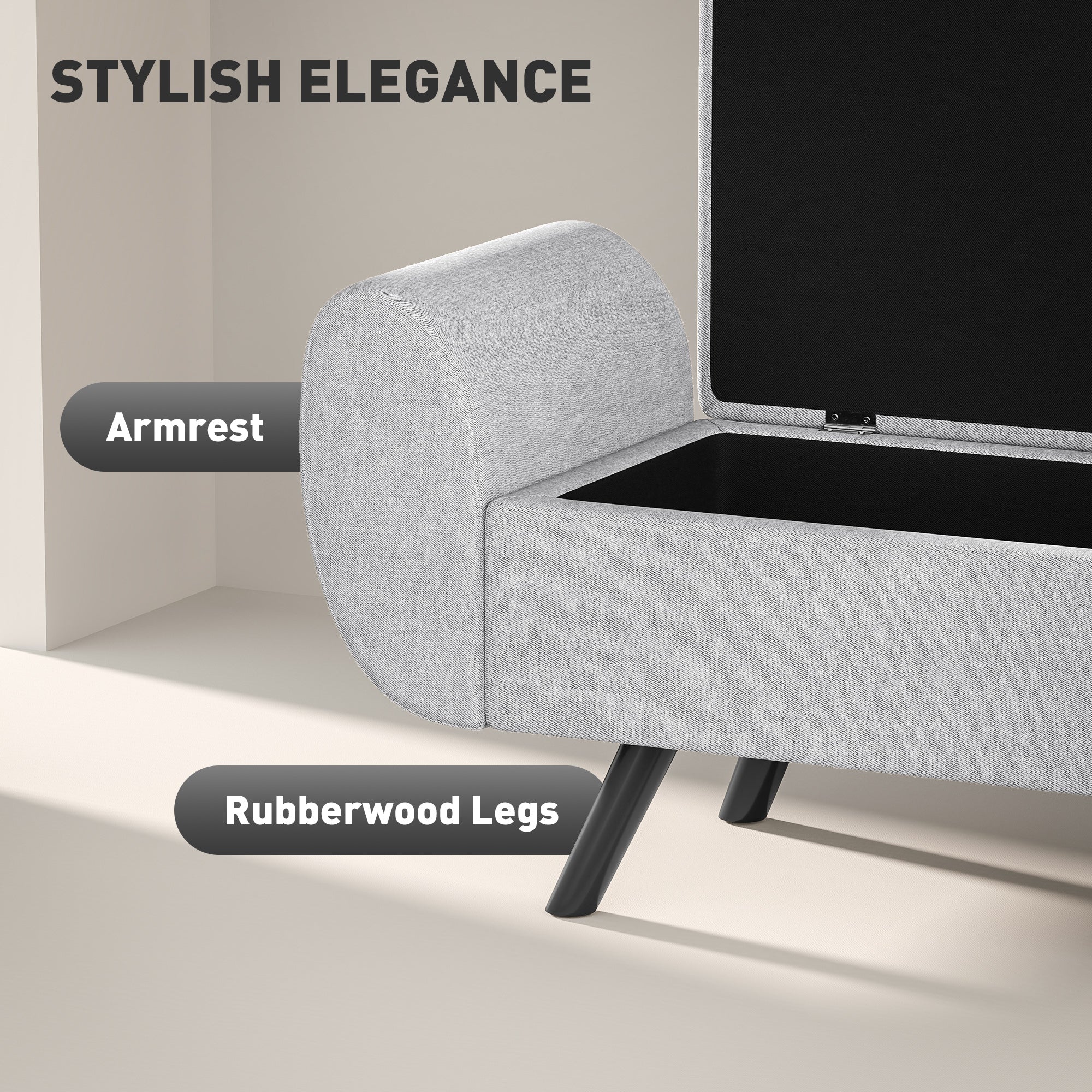 Linen Fabric Storage Ottoman 132cm Wide With Armrest - Velmora