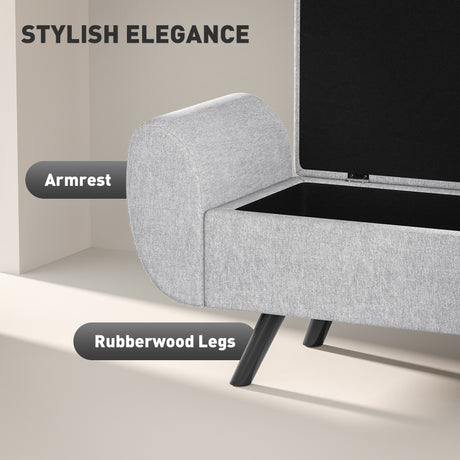 Linen Fabric Storage Ottoman 132cm Wide With Armrest - Velmora