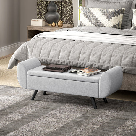 Linen Fabric Storage Ottoman 132cm Wide With Armrest - Velmora