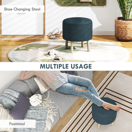 Linen Fabric Storage Ottoman 39cm Wide Round - Velmora