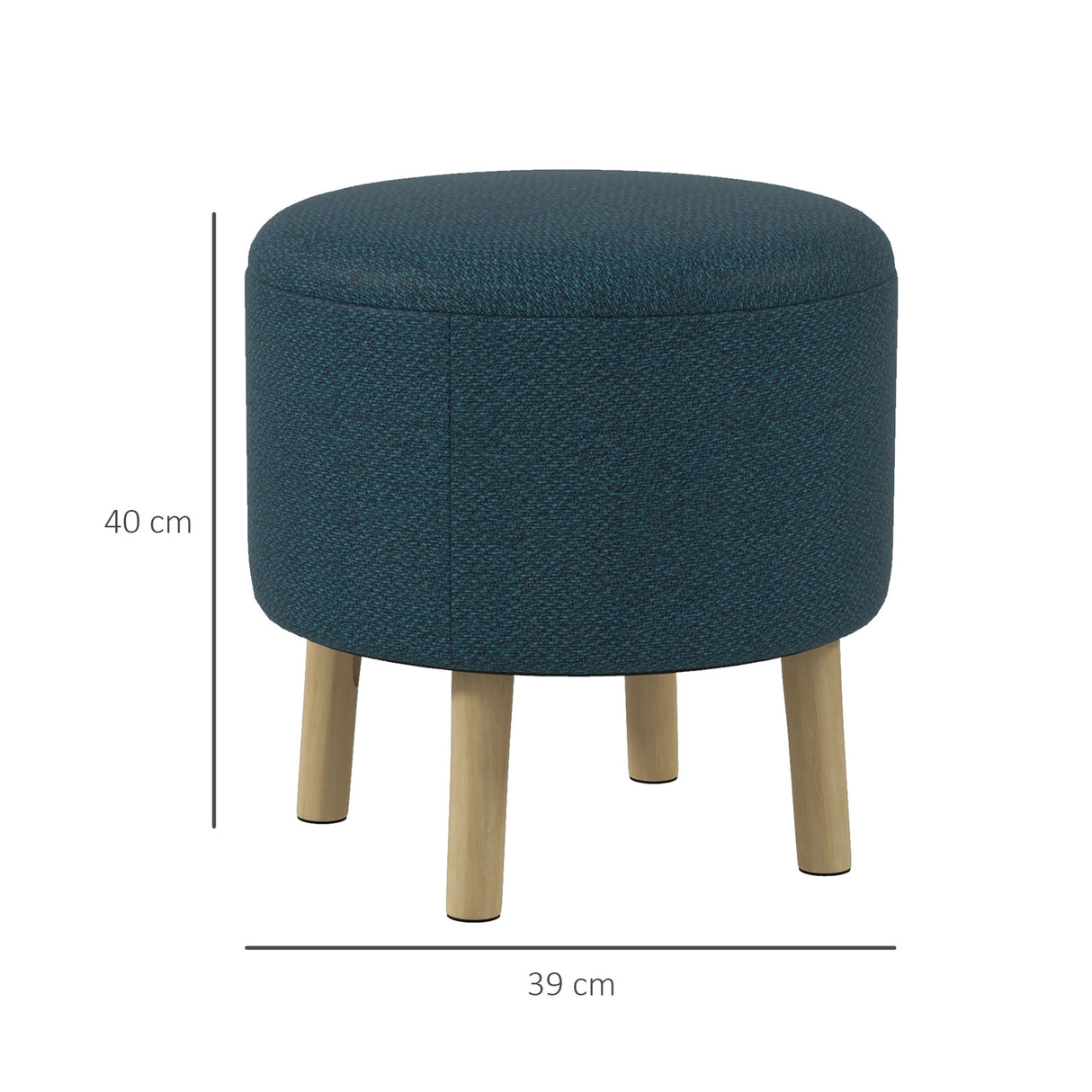 Linen Fabric Storage Ottoman 39cm Wide Round - Velmora