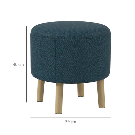 Linen Fabric Storage Ottoman 39cm Wide Round - Velmora