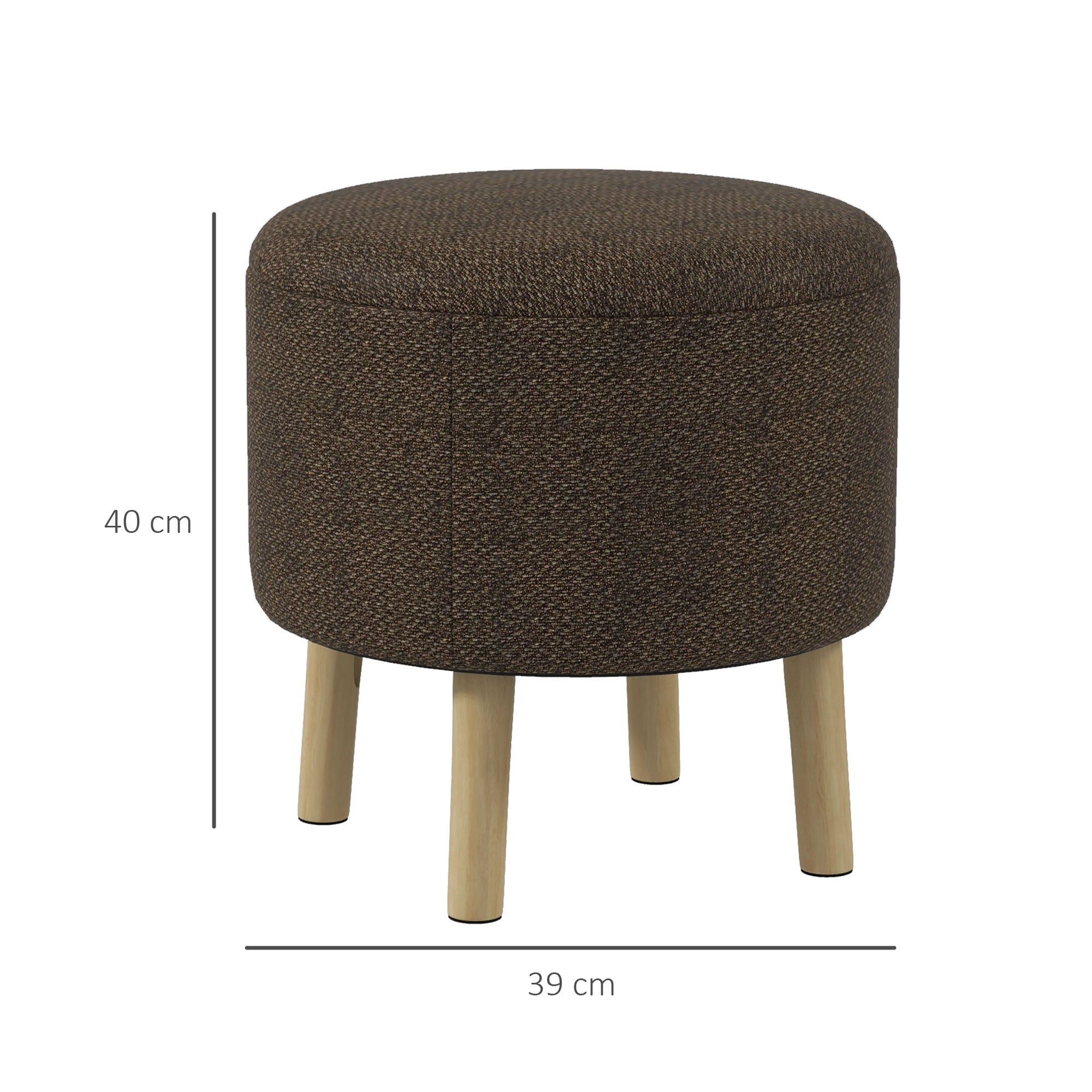Linen Fabric Storage Ottoman 39cm Wide Round - Velmora