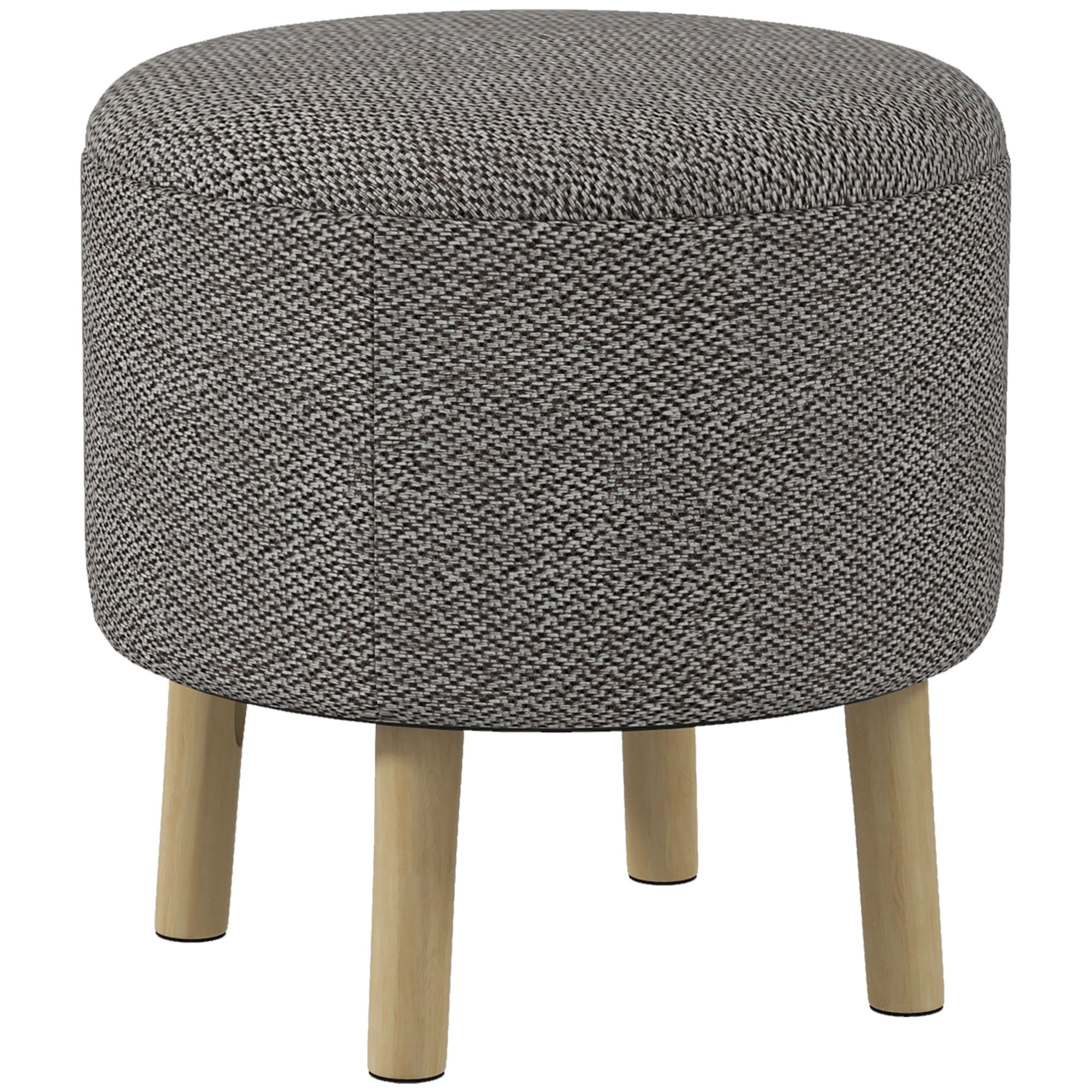 Linen Fabric Storage Ottoman 39cm Wide Round - Velmora