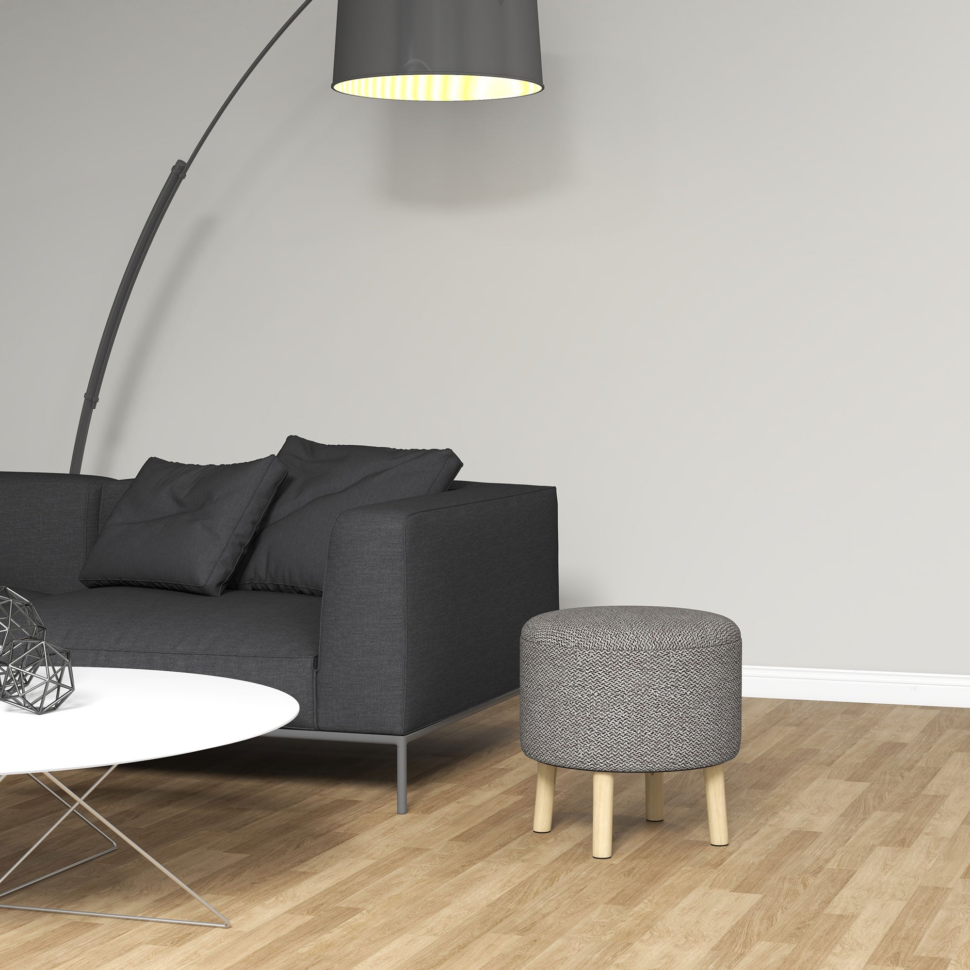 Linen Fabric Storage Ottoman 39cm Wide Round - Velmora