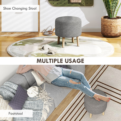 Linen Fabric Storage Ottoman 39cm Wide Round - Velmora