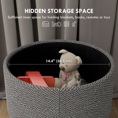 Linen Fabric Storage Ottoman 39cm Wide Round - Velmora
