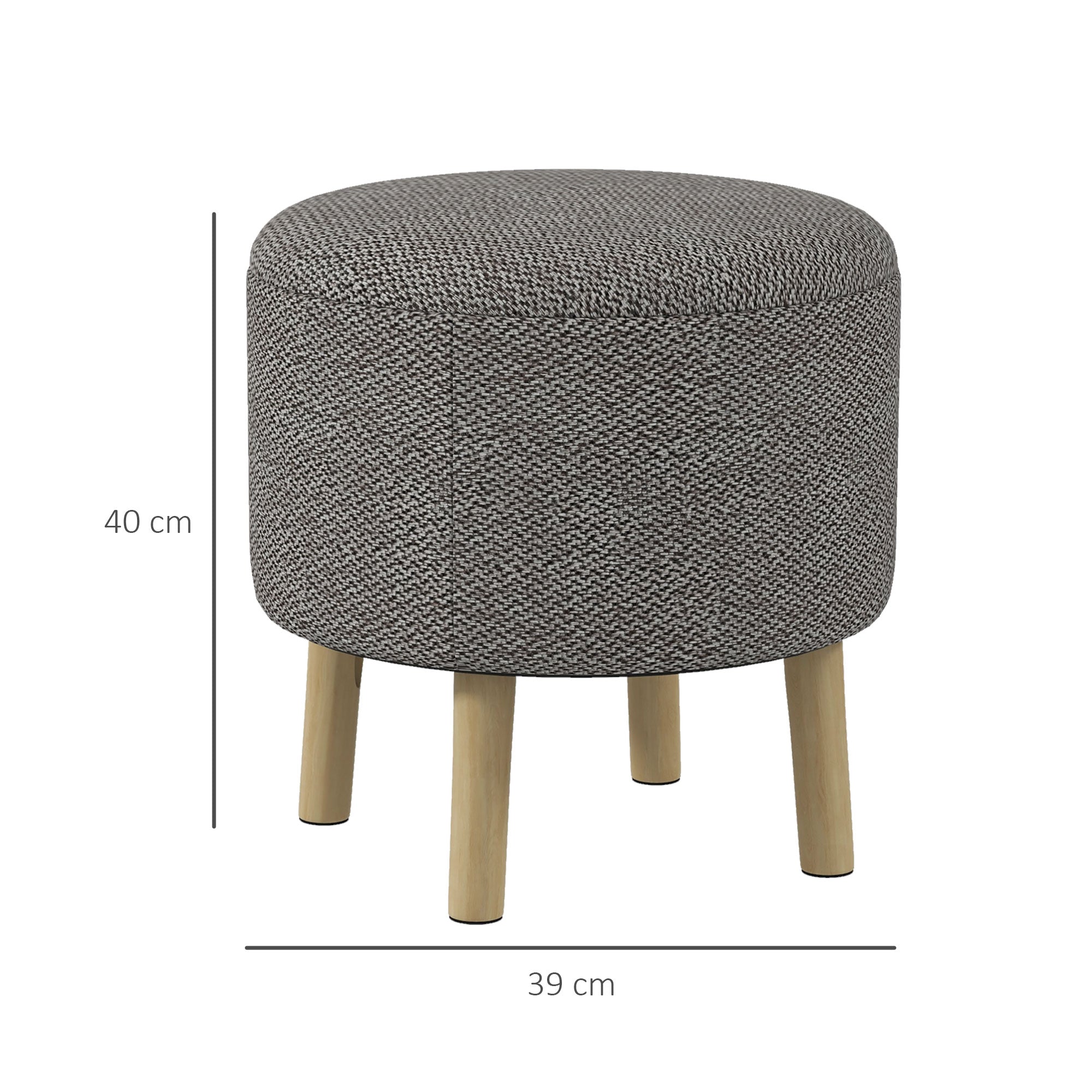 Linen Fabric Storage Ottoman 39cm Wide Round - Velmora