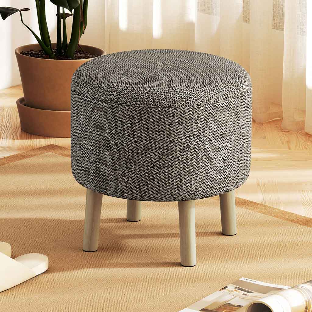 Linen Fabric Storage Ottoman 39cm Wide Round - Velmora