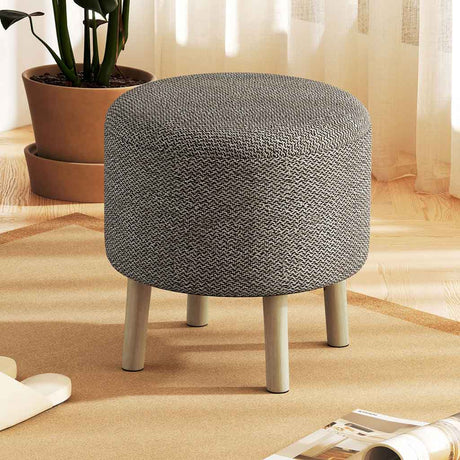 Linen Fabric Storage Ottoman 39cm Wide Round - Velmora