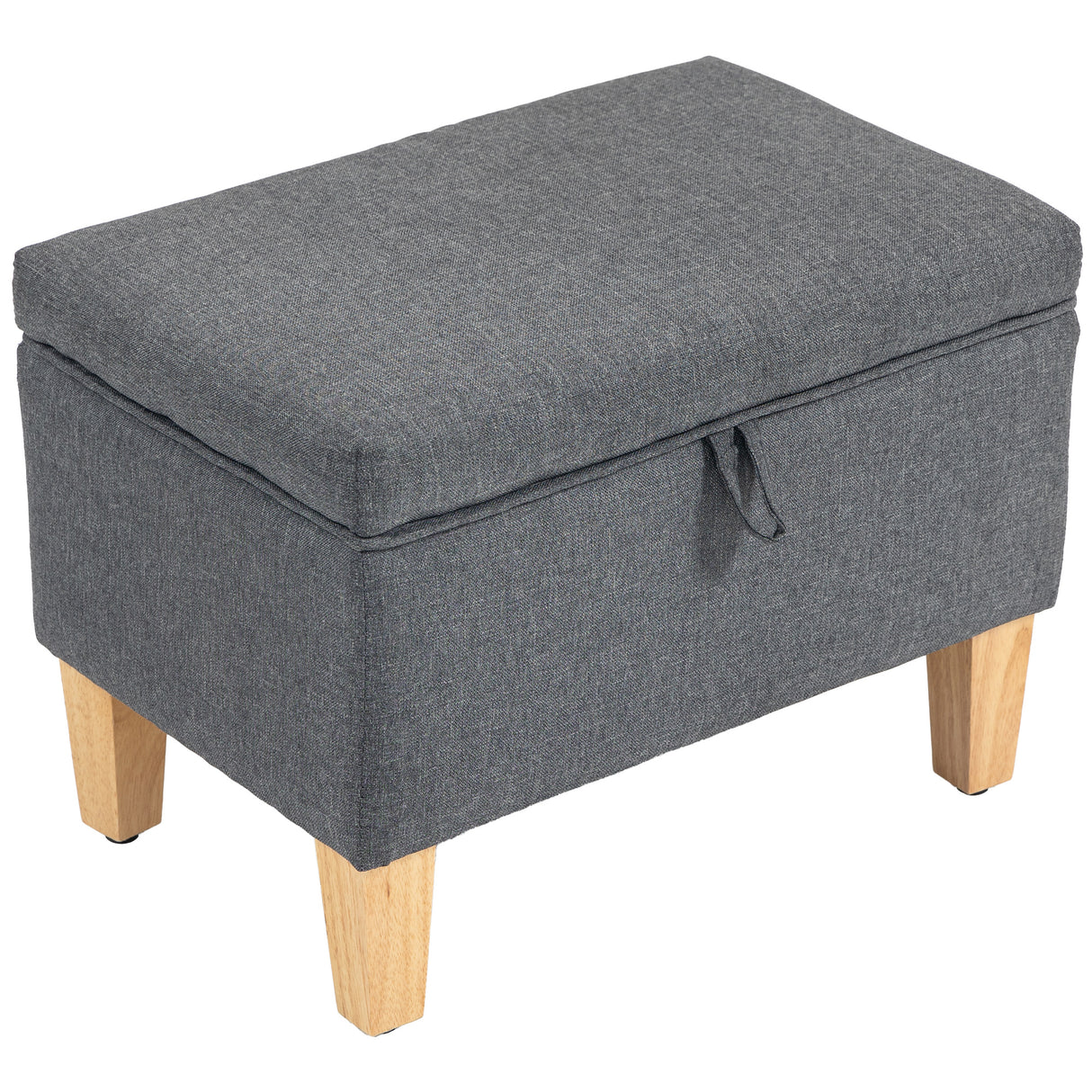 Linen Fabric Storage Ottoman 49cm Wide With Rubberwood Legs - Velmora
