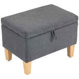 Linen Fabric Storage Ottoman 49cm Wide With Rubberwood Legs - Velmora